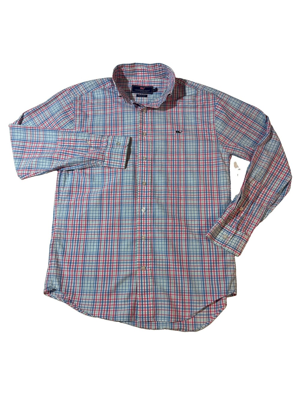 Vineyard Vines Blue Plaid Long Sleeve Button Down Slim Fit Whale Shirt Men's SM